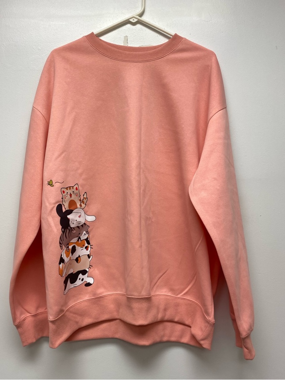 Women’s Pink Crew Sweatshirt With Cats And Butterfly